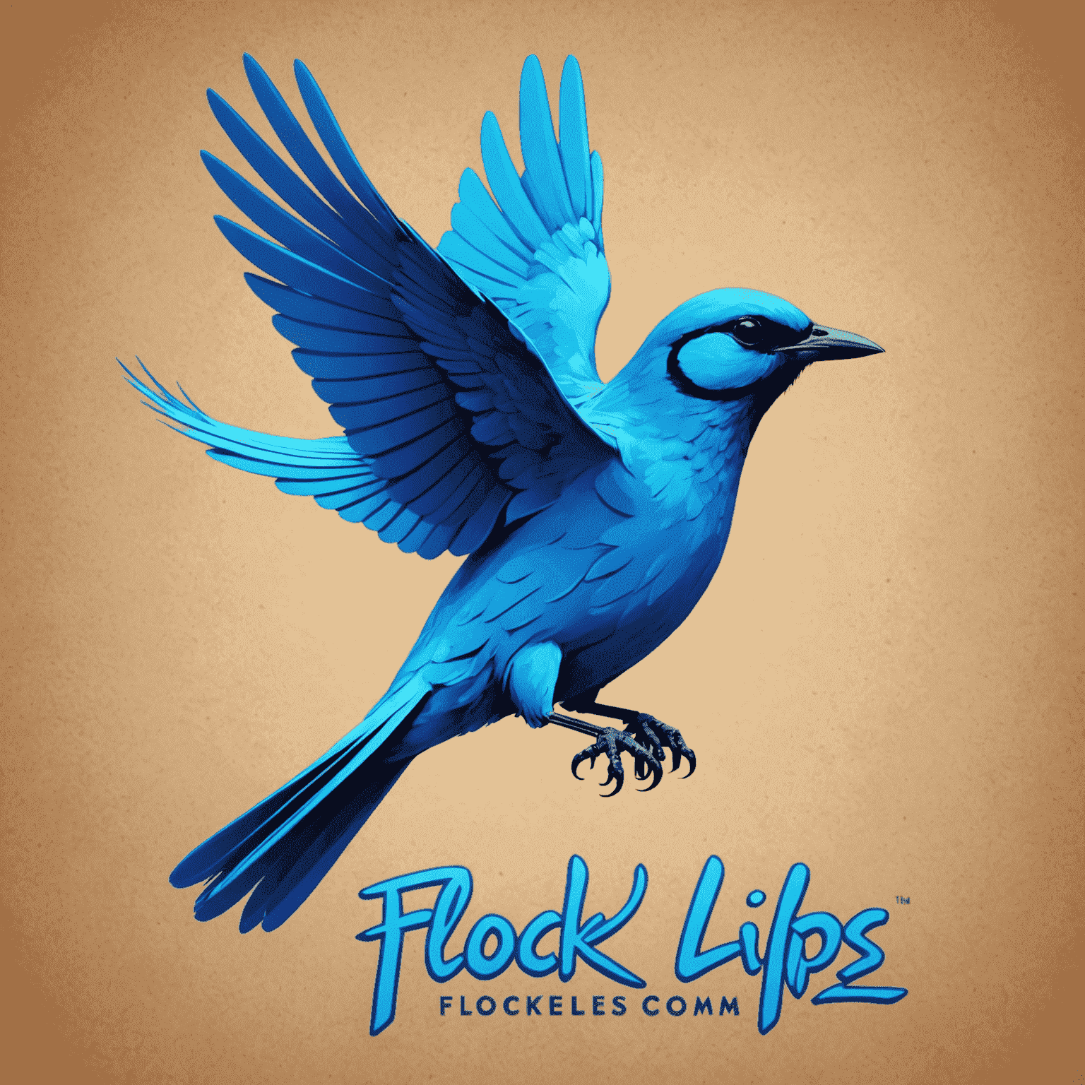 Flocklips.com logo - A stylized neon blue bird in flight with 'Flocklips' text