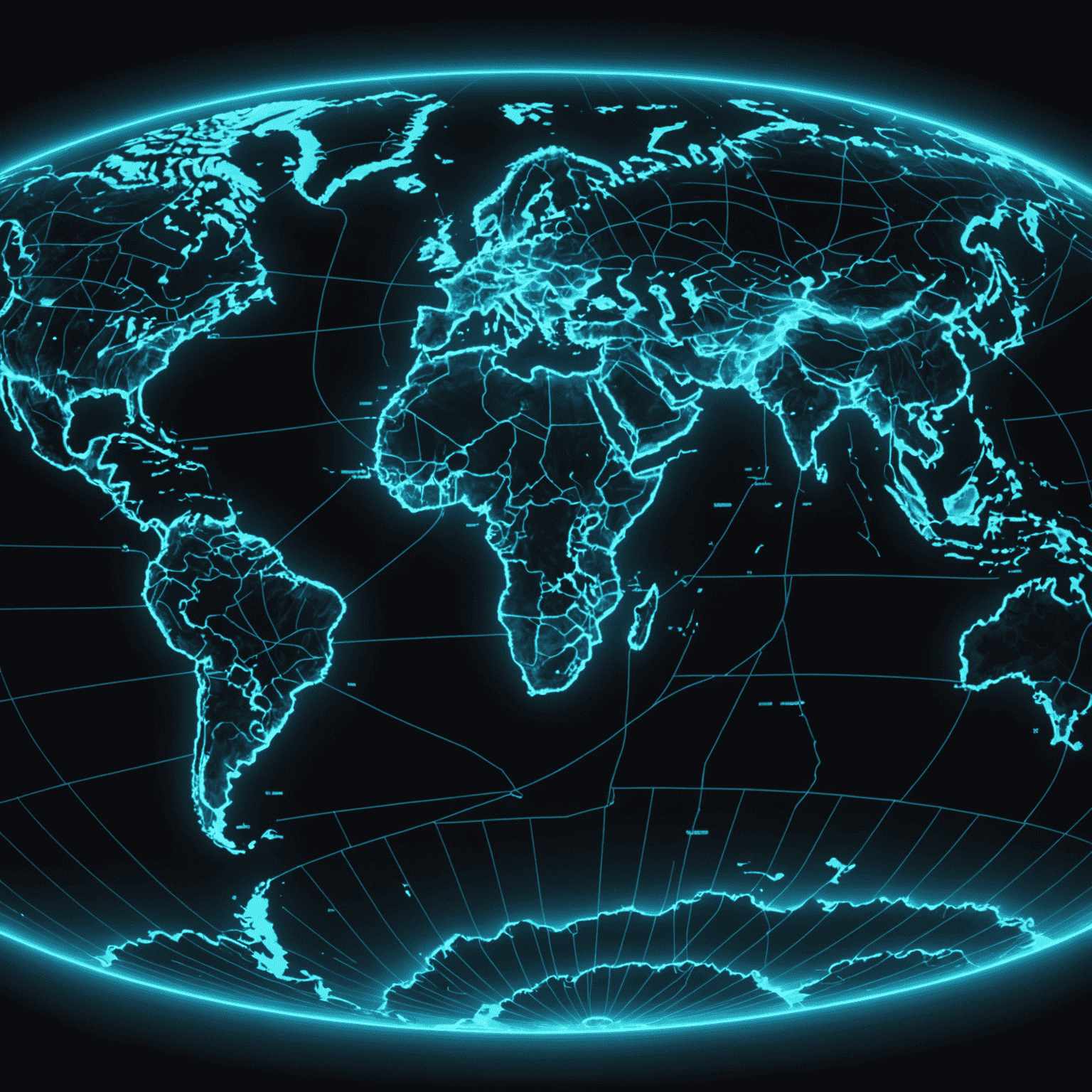 A world map with glowing neon blue lines connecting various cities, representing new flight routes for Flockerz Air