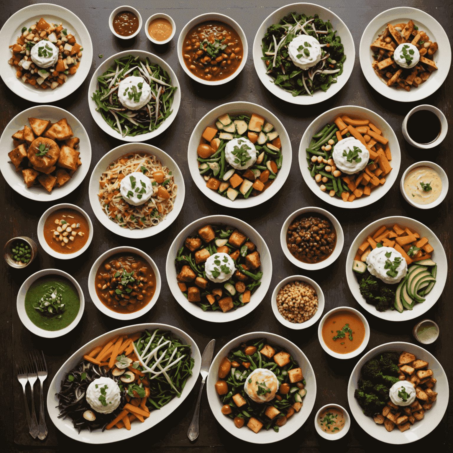 A variety of special meals laid out, including vegetarian, vegan, gluten-free, and kosher options, all labeled clearly and presented appetizingly